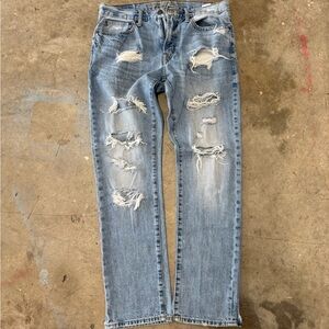 American Eagle Jeans Mens 31x30" Blue Straight Leg Denim Pants Distressed Work